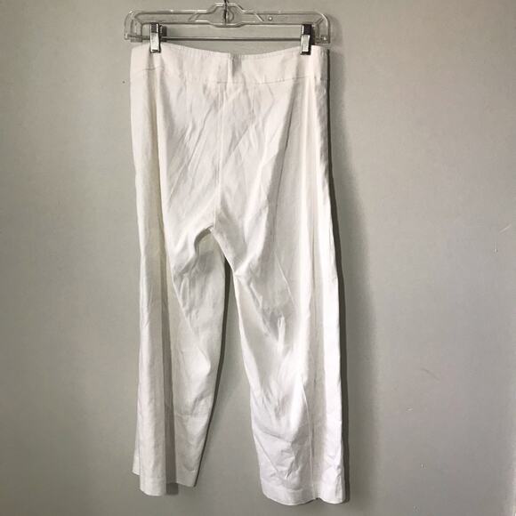 Avenue Montaigne white linen blend cropped pull on pants elastic waist 6 Alex - Picture 2 of 9